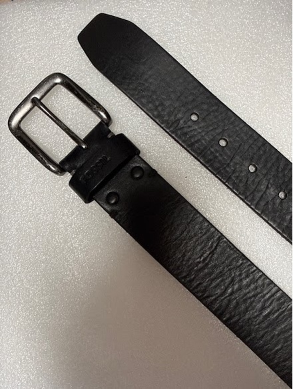 Fossil Genuine Leather Belt Mens Size 42 105 Black Antique Silver Buckle - Picture 4 of 4